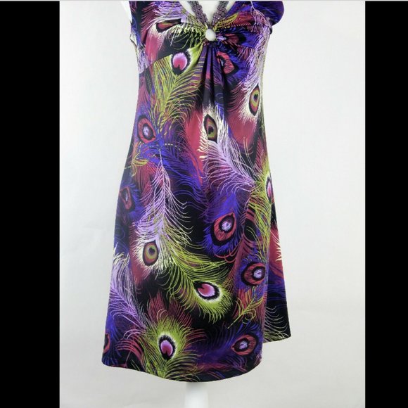 My Collection Sleeveless Dress Feather Pattern Blk - Picture 6 of 16